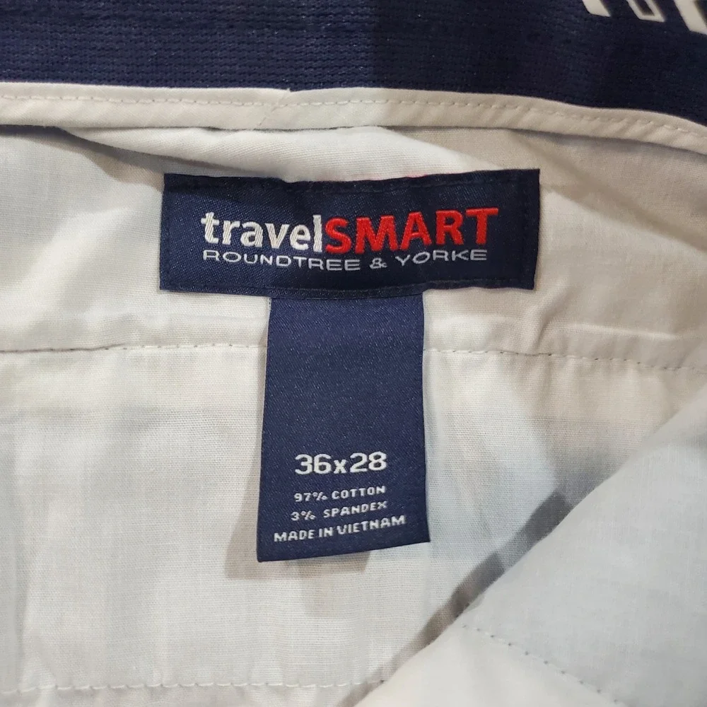 Roundtree & Yorke Mens Trave Smart Pants Size 36x28 Blue Flat Front‎ Stretch